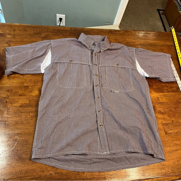 Drake Maroon white plaid short sleeve button down shirt size Medium - Picture 1 of 10